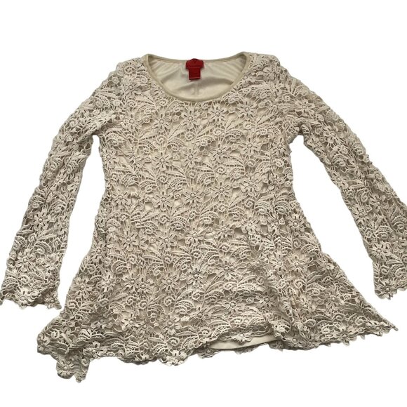 Vintage Womens V Cristina Crochet Lace Blouse Large Long Flared Sleeves Cream - Picture 1 of 9